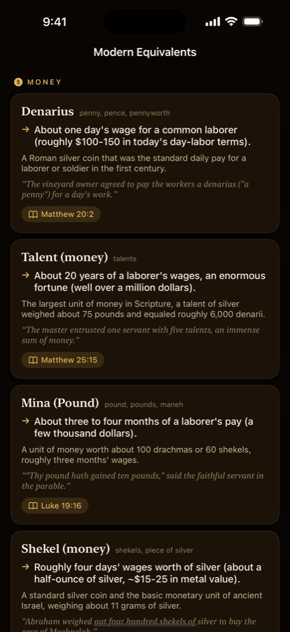 Modern Equivalents screen